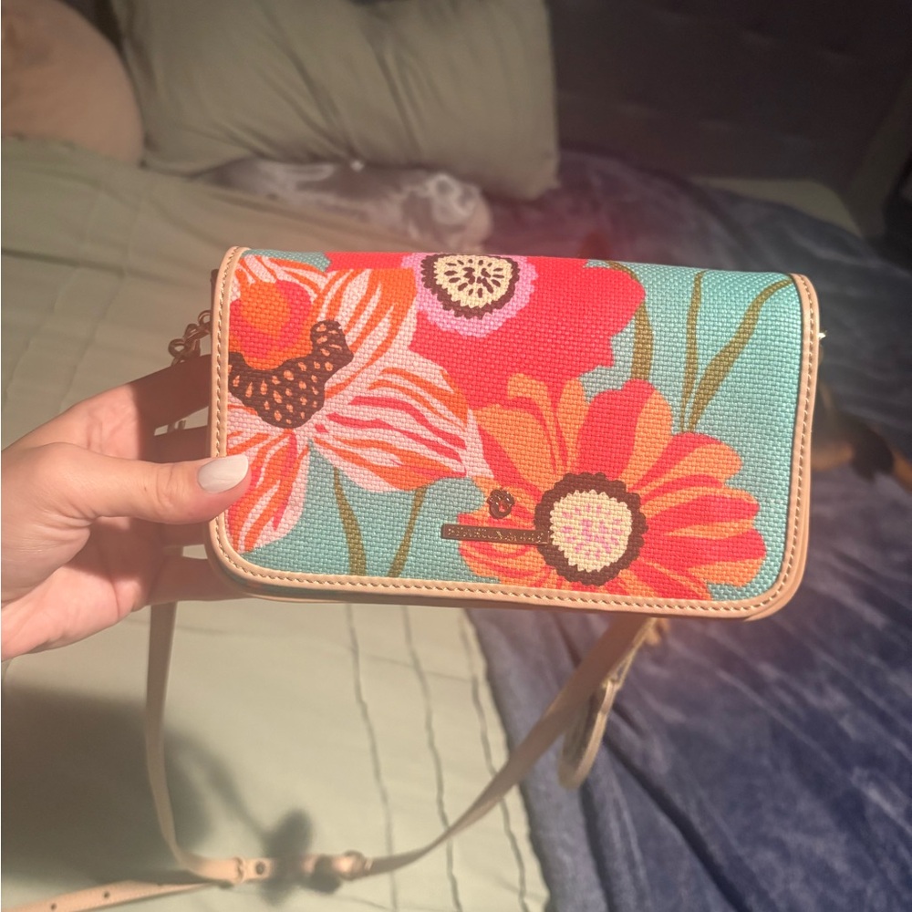 Spartina Pink and Blue Floral Crossbody Bag - Picture 2 of 6